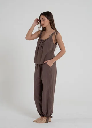 Pantalon balloon gasa con moño - Vista 5