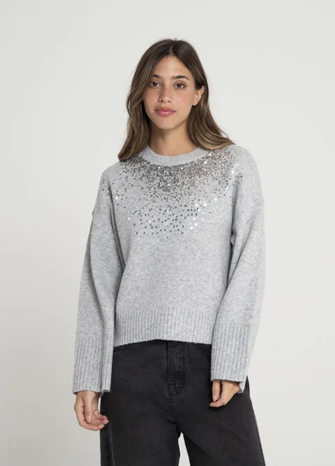 Sweater con lentejuelas en escote 