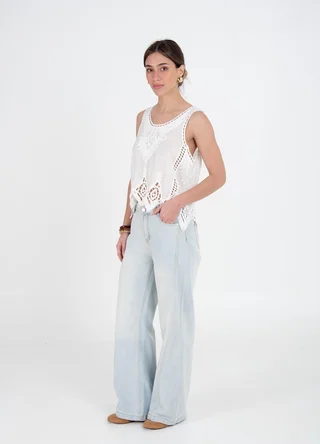 Musculosa irregular bordada al tono - Vista 2