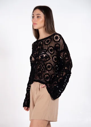 Sweater crochet red flores  - Vista 5