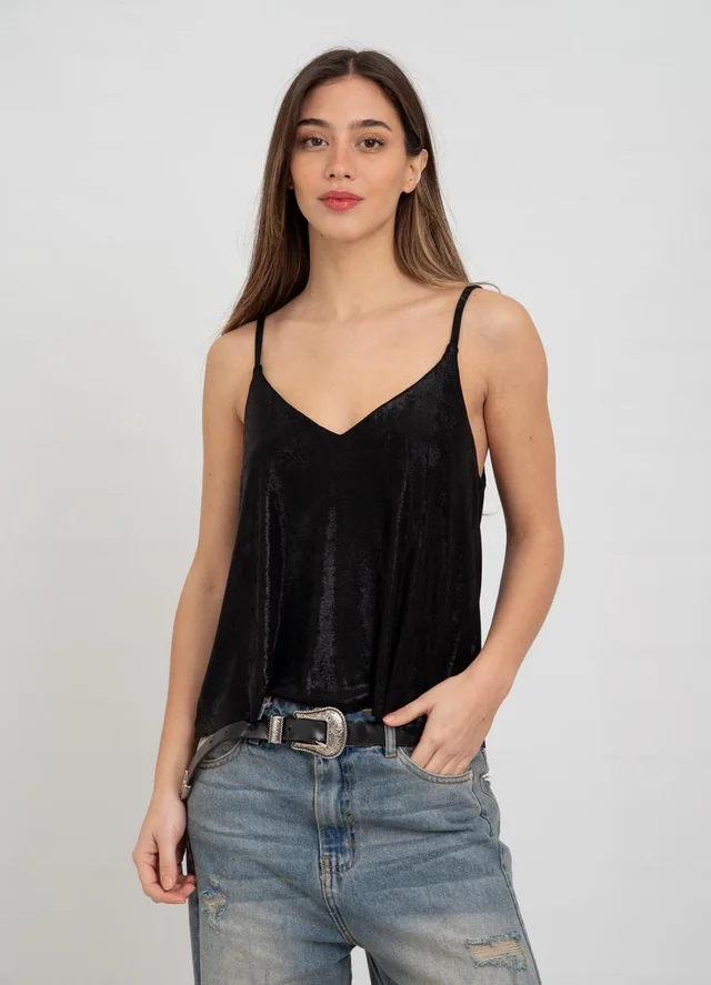 Musculosa bretel fino metalizada tira en espalda