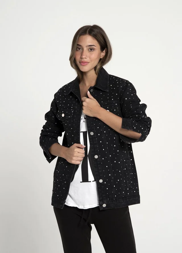 Chaqueta denim con strass gotas 