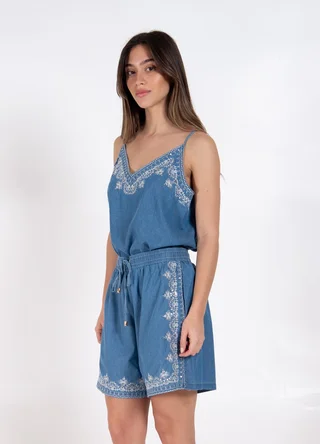 Musculosa denim con canutillos  - Vista 4