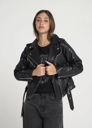 Campera eco cuero con cinto  - Vista 1