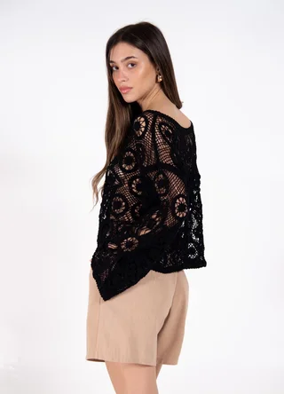 Sweater crochet red flores  - Vista 4