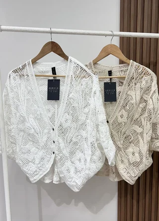 Kimono con botones tejido flores c/lentejuelas  - Vista 5