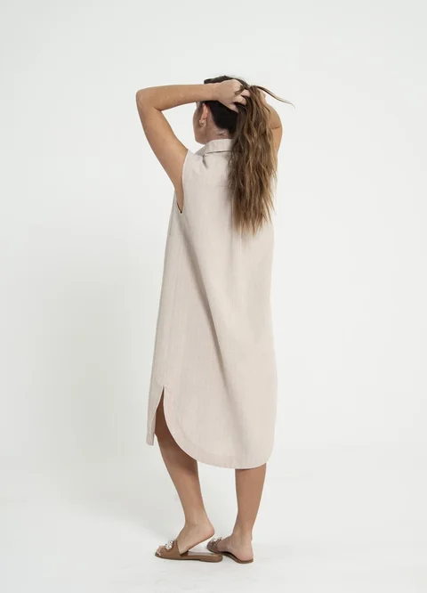 Vestido camisero lino rayado