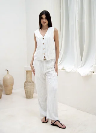 Chaleco lino rayado 4 botones  - Vista 2