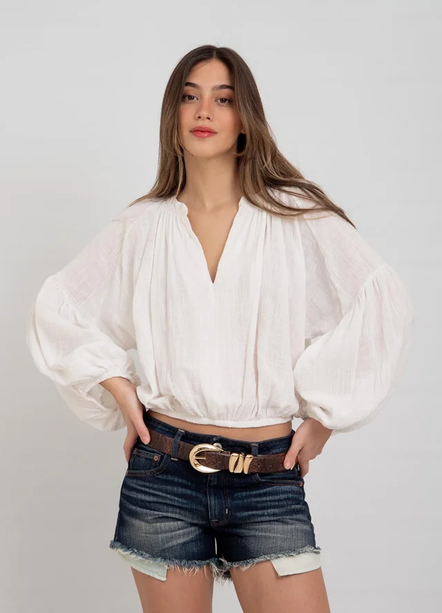 Blusa gasa rustica escote V