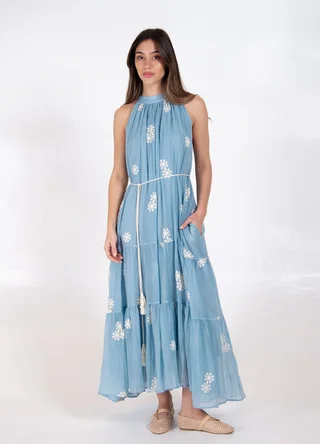 Maxi vestido sedita bordado con cordon  - Vista 1