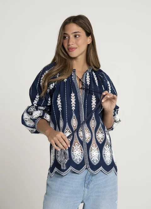 Blusa mangas balloom bordada