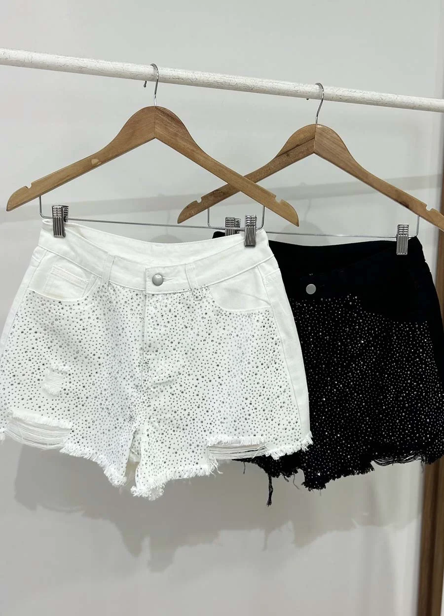 Short denim B&W strass