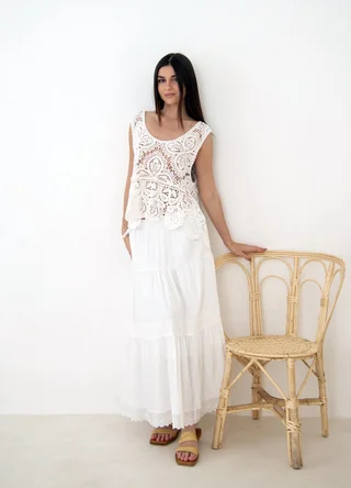 Falda con recorte combinado broderie  - Vista 3