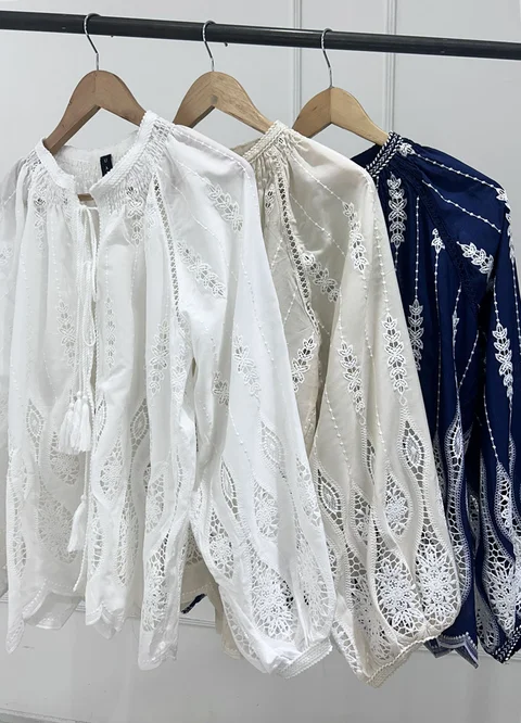 Blusa mangas balloom bordada