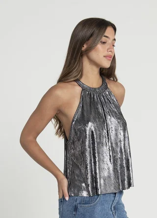 Blusa cuello halter metalizada para atar  - Vista 4