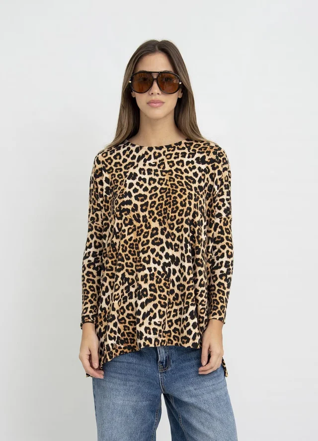 Remera print m/larga con tajito