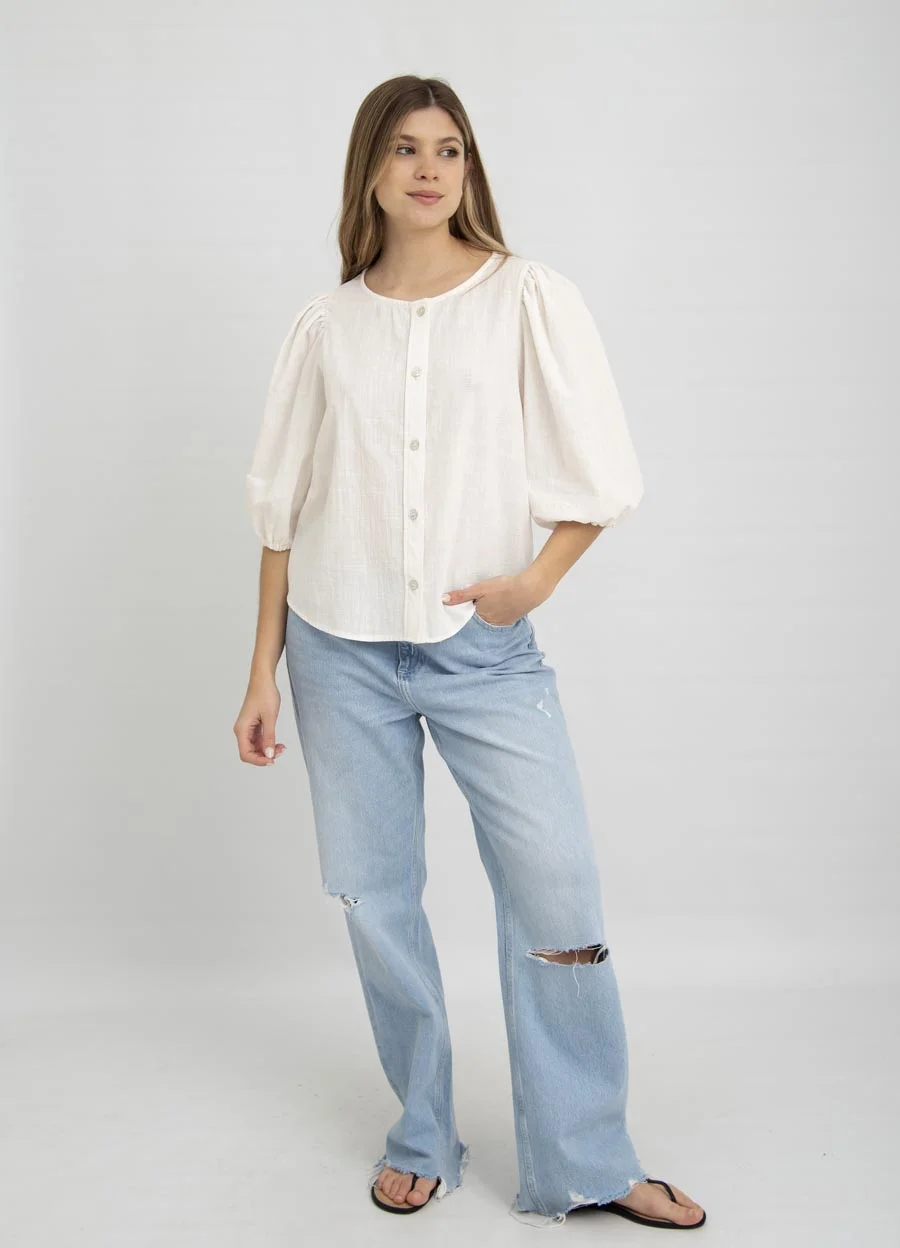 Camisa manga 3/4 algodon rustico 