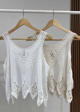 Musculosa irregular bordada al tono - Vista 6