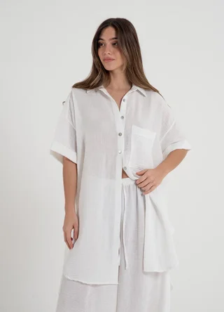 Camisola lino rustico con bolsillo lisa  - Vista 3