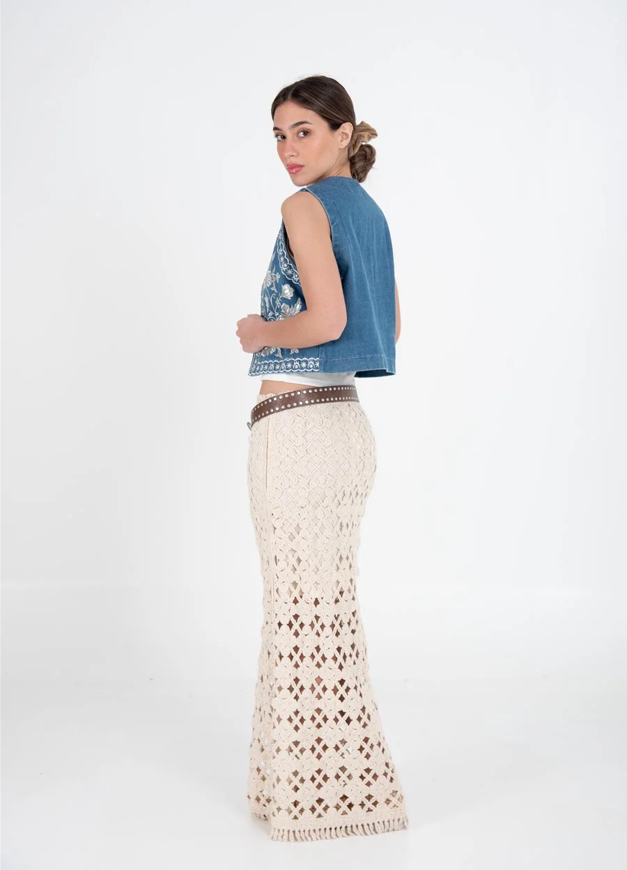 Falda tejida crochet con cierre