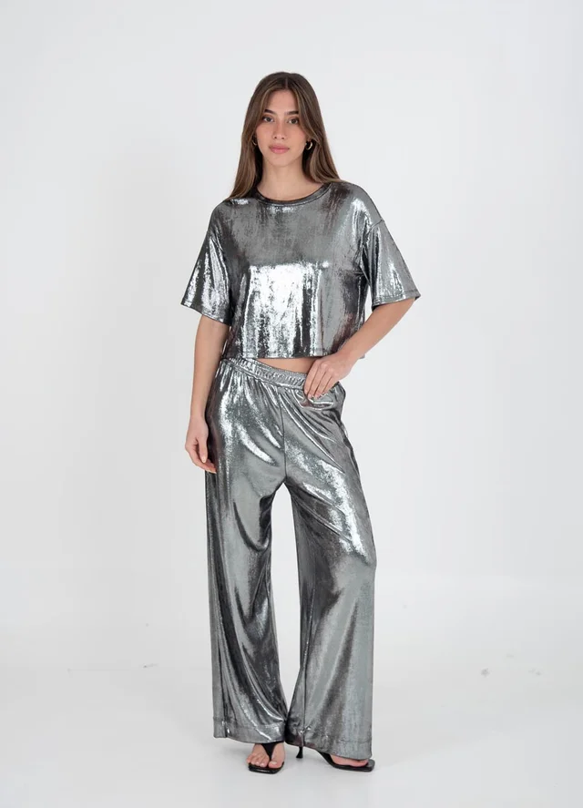 Crop top metalizadi 