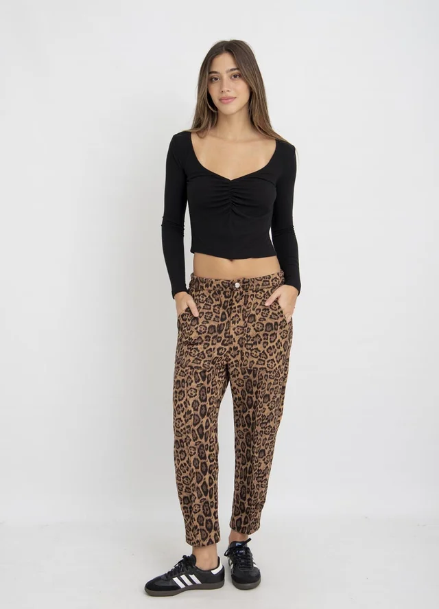Pantalon slouchy print de gamuza 