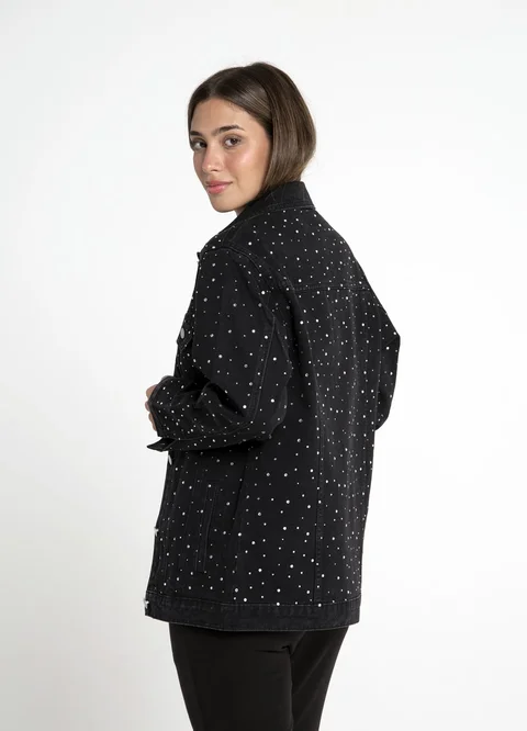 Chaqueta denim con strass gotas 