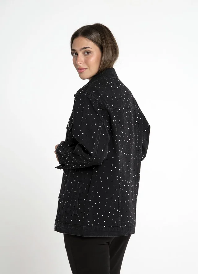 Chaqueta denim con strass gotas 