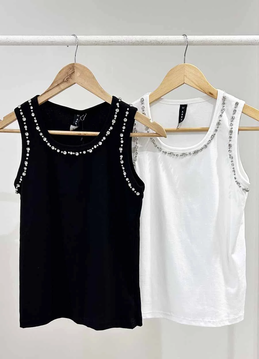 Musculosa algodon con piedras en sisa 