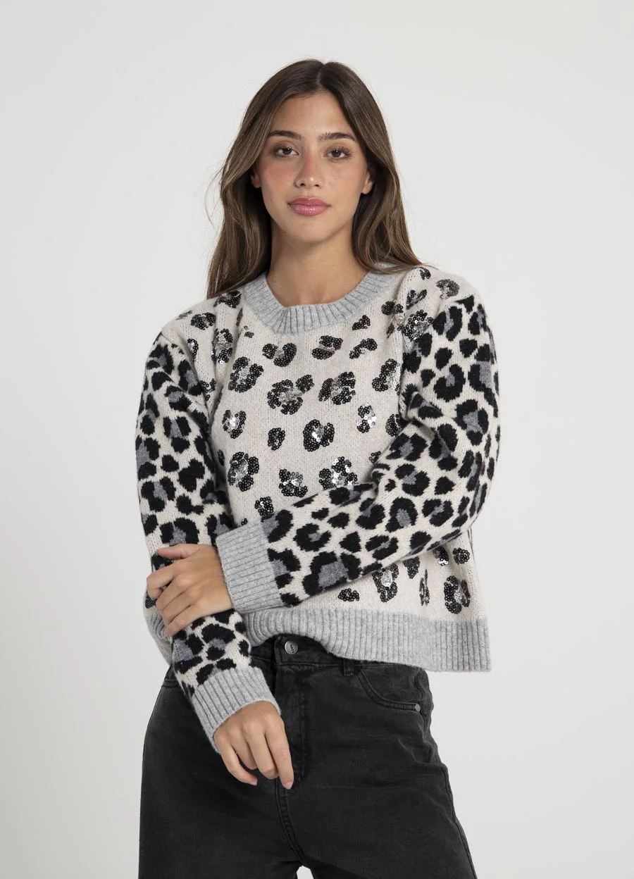 Sweater print con lentejuelas 