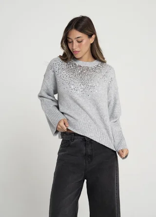 Sweater con lentejuelas en escote  - Vista 1