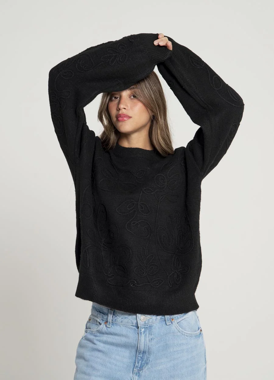 Sweater bordado al tono flores 