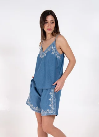 Musculosa denim con canutillos  - Vista 3
