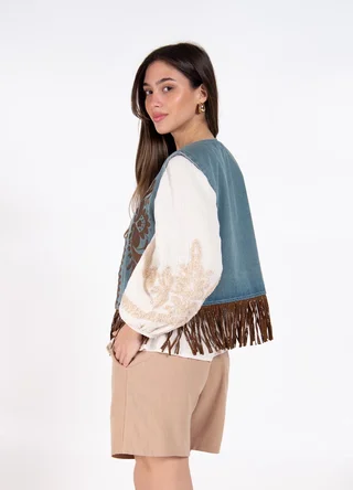 Chaleco denim con flecos  - Vista 6