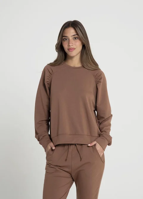 Buzo rustico con spandex y frunce en hombro