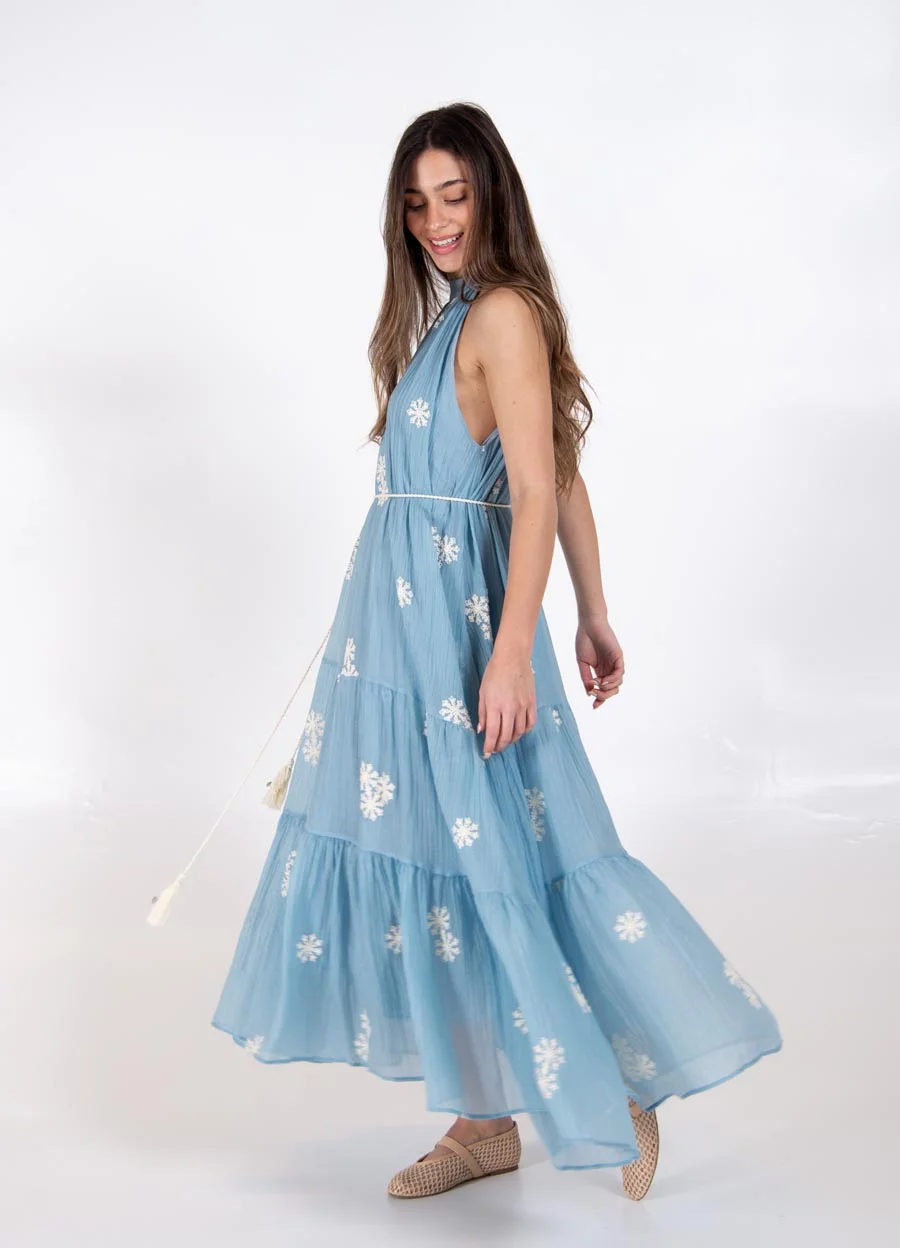 Maxi vestido sedita bordado con cordon 
