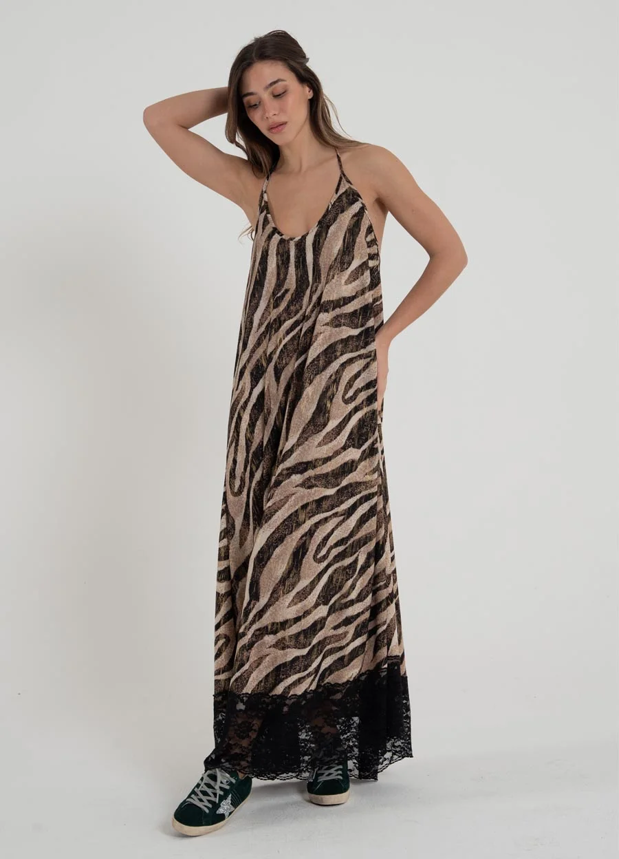Solero largo print con puntilla 
