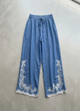 Palazzo denim bordado  - Vista 6