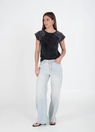 Musculosa prelavada spandex con strass en hombro  - Vista 1