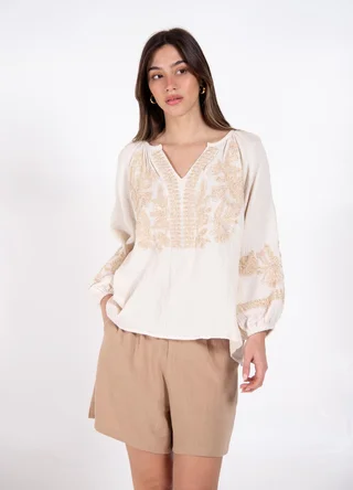 Blusa manga bombe bordado dorado  - Vista 3
