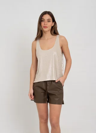 Musculosa recta metalizada con tajito  - Vista 1