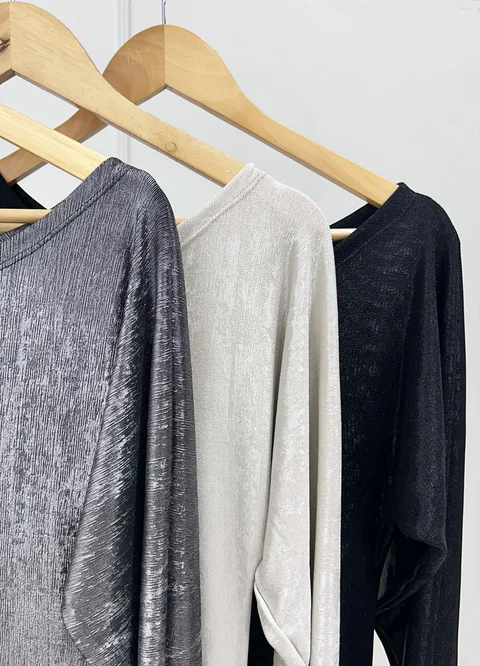 Vestido foil hombro caido