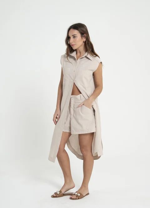 Vestido camisero lino rayado