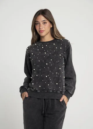 Buzo prelavado con perlas  - Vista 1