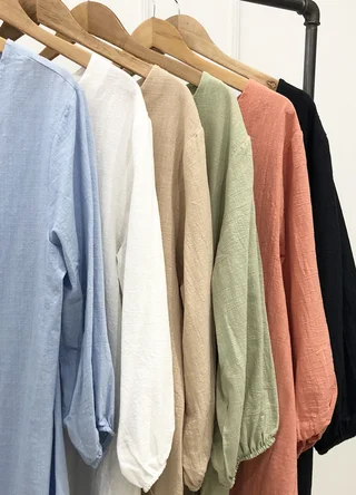 Vestido lino rustico corto con cartera  - Vista 4