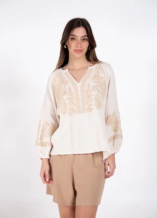 Blusa manga bombe bordado dorado  - Vista 1