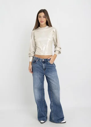 Bluza metalizada media polera con abertura  - Vista 2