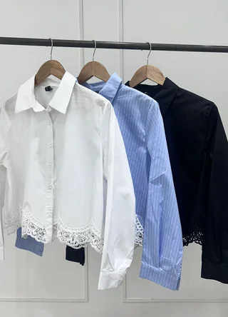 Camisa m/l con aplique en ruedo  - Vista 5