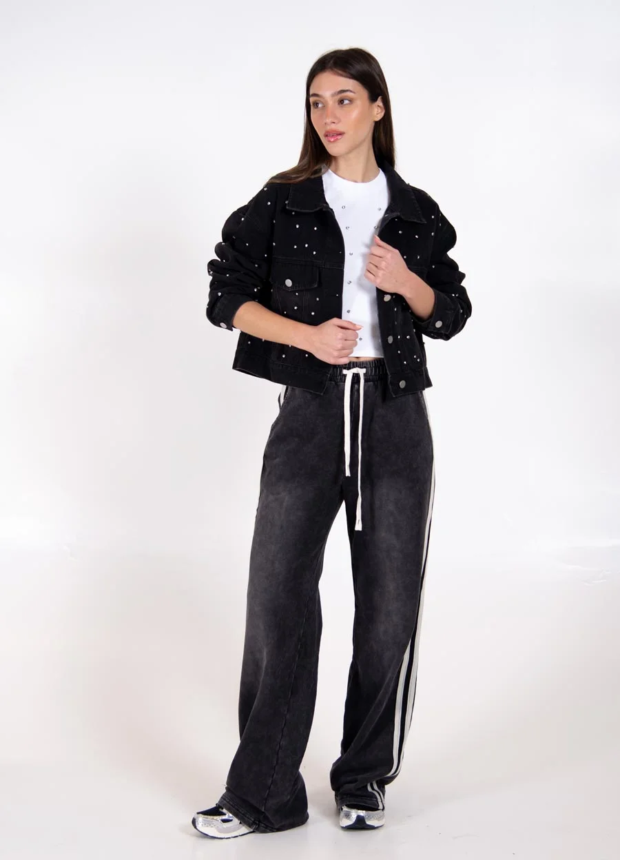 Campera denim con piedras strass