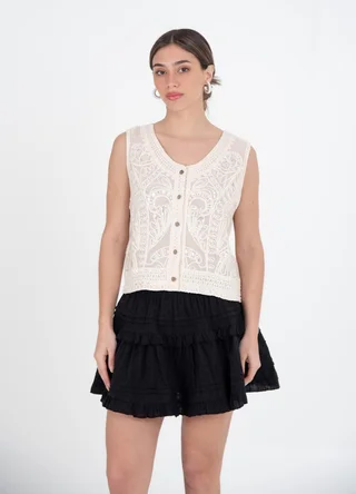 Musculosa cartera bordada con perlas y canutillos - Vista 1